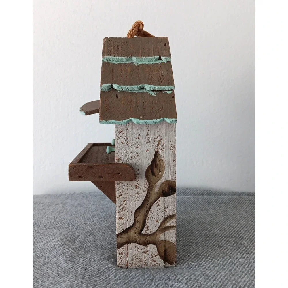 Handmade Hand-Painted Wooden Bird House Floral‎ Hanging Indoor Outdoor 7.5x4.3x2